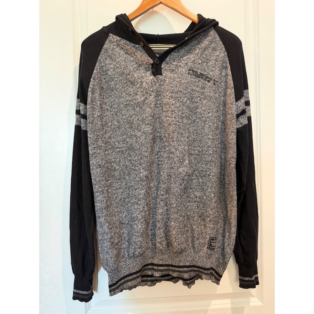 Projek Raw Spirito Fresco Mens Hooded Henley Sweater Grey Black Large 127843